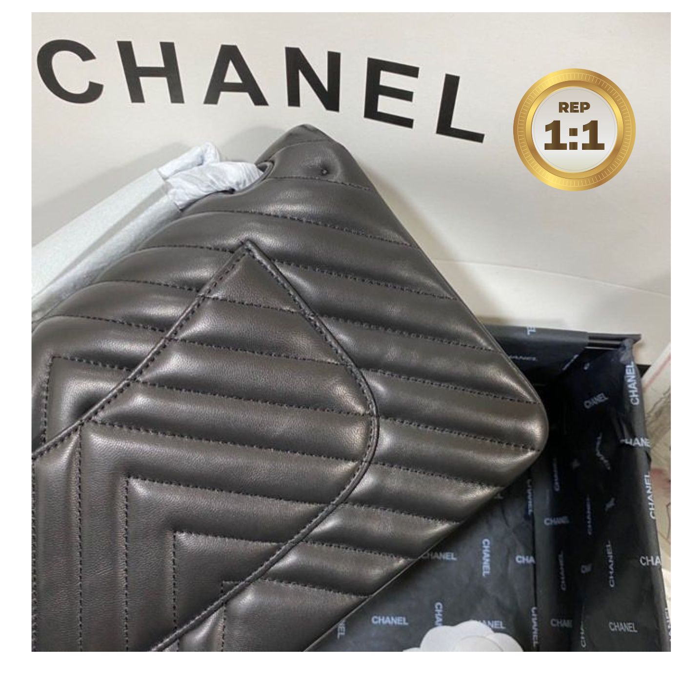 [REP 1:1] Chanel Chevron Classic Handbag Black For Women 10.2in/26cm